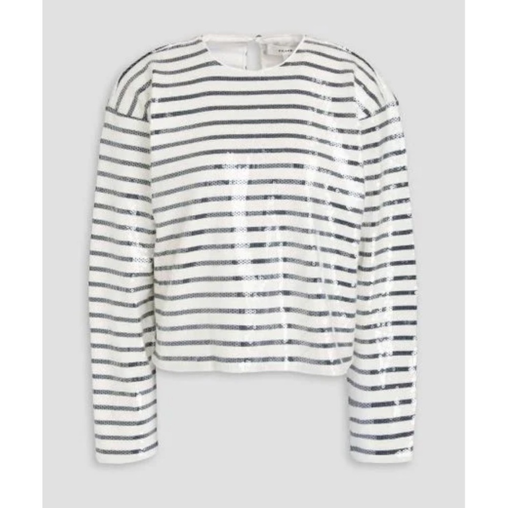 FRAME $398 Sequin Crewneck Sweater - White & Navy